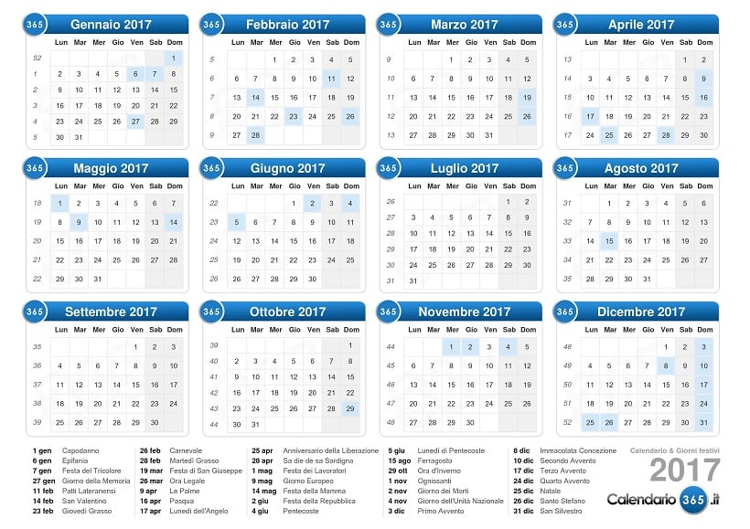 Calendário de feriados de Roma em 2017 Calendário de feriados de Roma em 2017