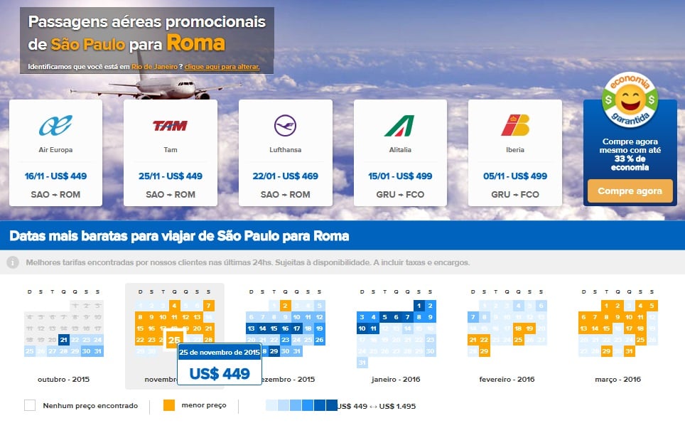 Comparador para achar passagens aéreas baratas em Roma Comparador para achar passagens aéreas baratas em Roma