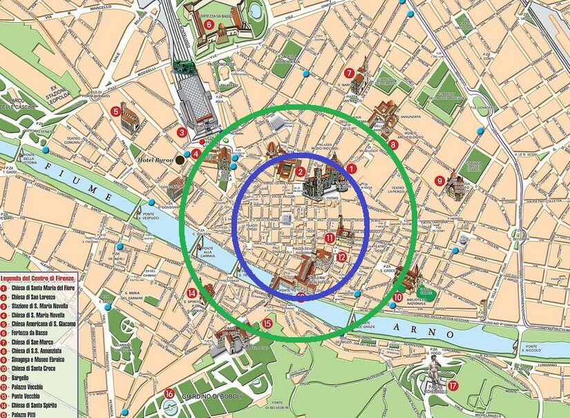 Mapa das regiões de Florença Mapa das regiões de Florença