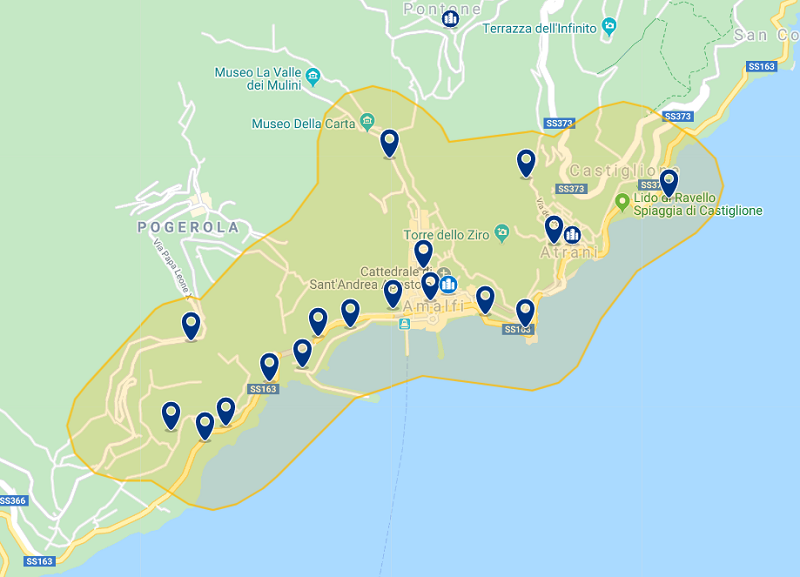 Mapa de hotéis em Amalfi Mapa de hotéis em Amalfi