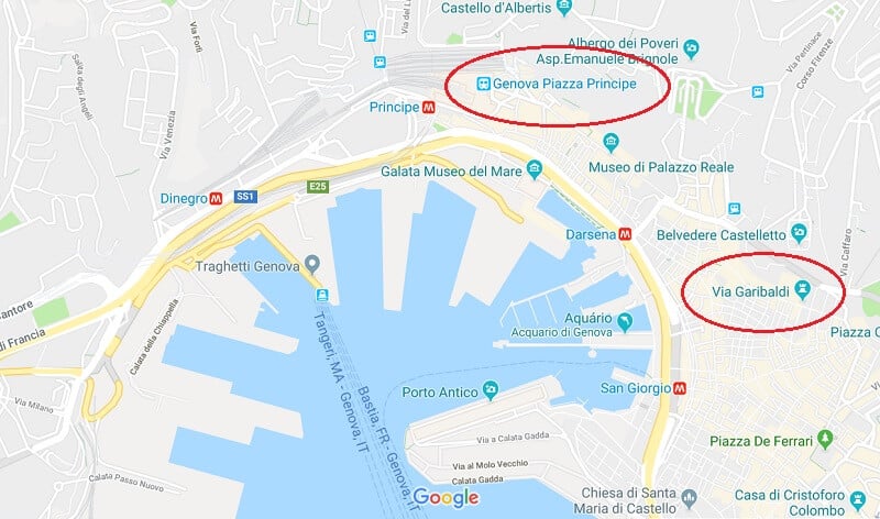 Mapa das principais regiões de Génova Mapa das principais regiões de Génova