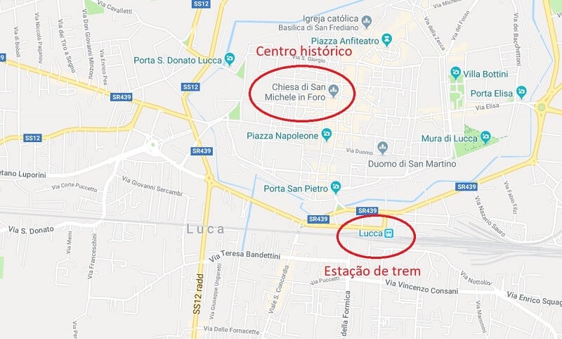 Mapa das melhores regiões para ficar em Lucca Mapa das melhores regiões para ficar em Lucca