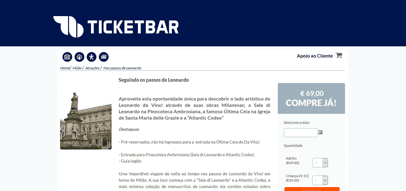 Ticketbar para ingressos para visitar obras de Leonardo da Vinci em Milão Ticketbar para ingressos para visitar obras de Leonardo da Vinci em Milão