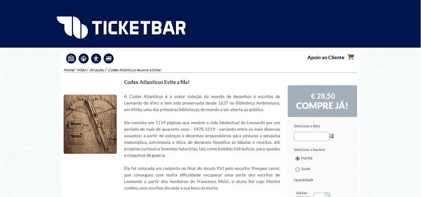 Ticketbar para ingresso para Codex Atlanticus sem fila Ticketbar para ingresso para Codex Atlanticus sem fila