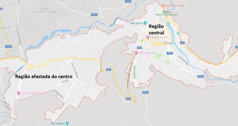 Mapa da cidade de Tivoli Mapa da cidade de Tivoli